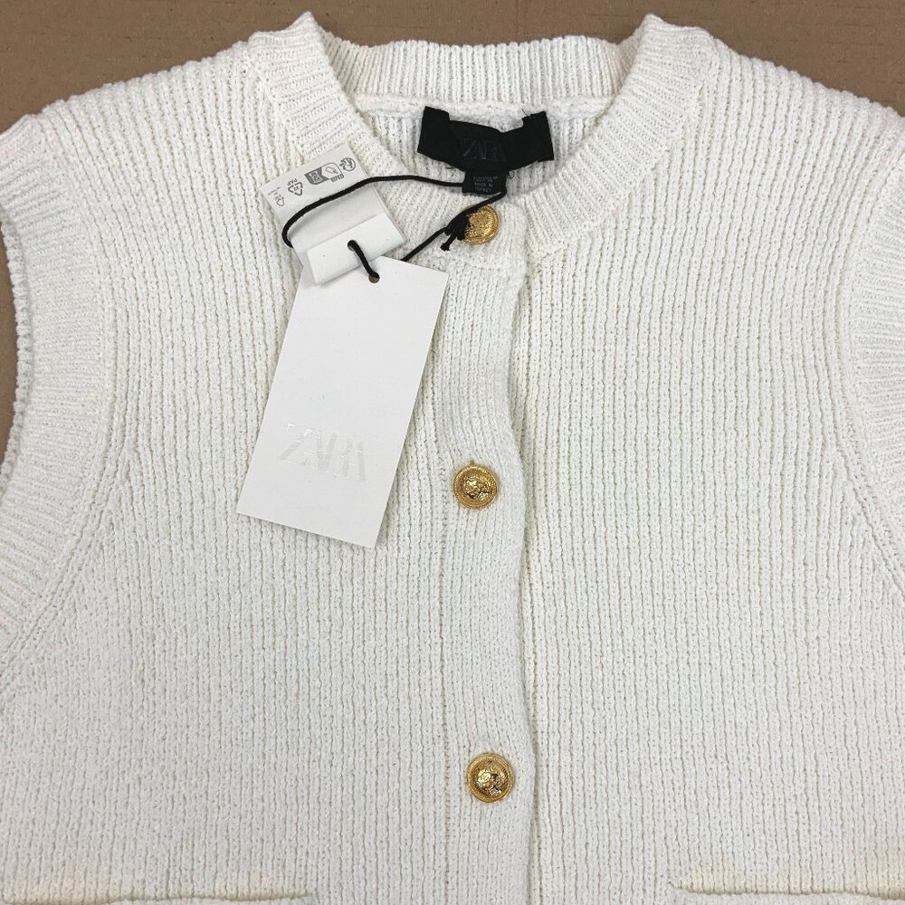 Zara Plain Knit Top/Vest in Cream with Gold Buttons Sz M - Picture 11 of 16